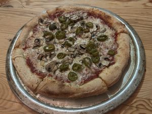 Mushroom and jalapeño w vegan cheese  at Stoney's Pizza  in Huntington Beach