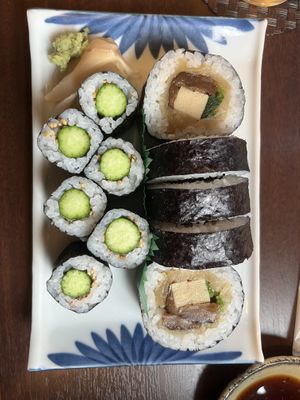 6p cucumber roll and 5p only vegtable roll  at Arashiyama Daizen in Kyoto