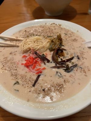 Hakata-style ramen (my fav)   at Vegan Ramen YADOKARI in Fukuoka