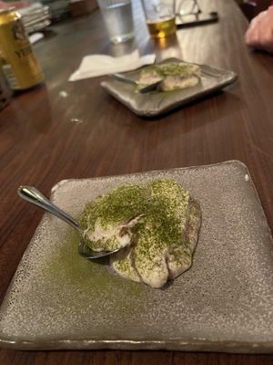 Outstanding dessert! 100% silk tofu with local matcha   at Vegan Ramen YADOKARI in Fukuoka