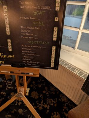 Vegetarian Pies on the board at The Piebald Inn  in Filey