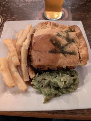 Pie, chips, mushy peas at The Piebald Inn  in Filey