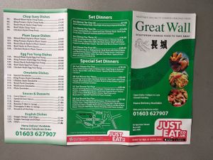 Menu at Great Wall in Norwich