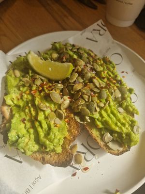 Avo on toast at ORA Wellness Cafe in Norwich