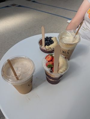 Ora bowl and mini bowl, tiramisu latte! at ORA Wellness Cafe in Norwich