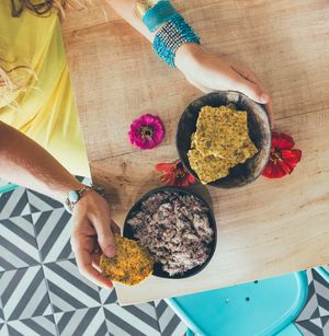House-made pulp crackers with vegan dip. Yum. at Southern Squeeze - North in Chattanooga
