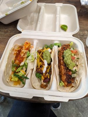 The three different tacos they had listed on the menu at Rhythm 'n Wraps in Boston