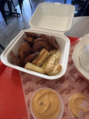 Fried plantains & tofu  at Rhythm 'n Wraps in Boston