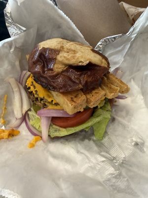Impossible burger w crispy tofu  at Rhythm 'n Wraps in Boston