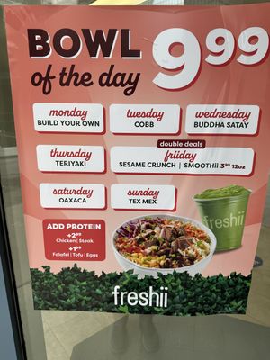 Specials of the day  at freshii - 154 University  in Toronto