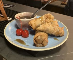 Apple pie spring rolls  at Boardies Bar in Fitzroy