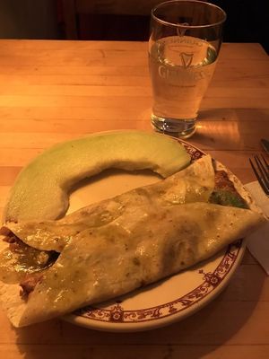 Vegan enchilada and melon. Delicious. at Moon and River Cafe in Schenectady