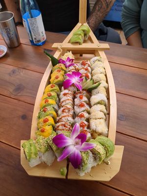 5 rolls in a boat at Ricky's Sushi - NE 14th Ave in Portland