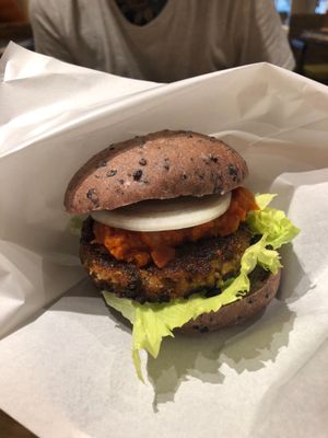 Bean patty burger  at LOVE Pacific Cafe in Nagoya