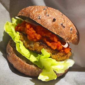 soy burger at LOVE Pacific Cafe in Nagoya