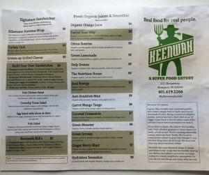 Menu - 'outside' cover at Keenwah Super Food Eatery in Newport