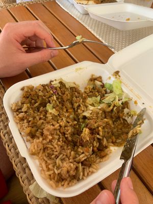 Rice and beans with salad at Papa Earl - Mobile Food Vendor in Mount Standfast