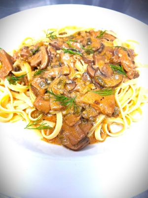 Vegan Mushroom Stroganoff at Mondano in Old Forge