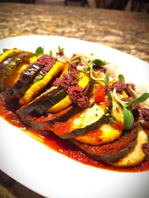 Ratatouille with Olive Tapenade and a Pistou Drizzle at Mondano in Old Forge