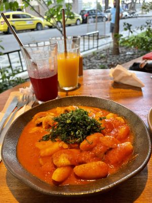 Gnocchi with juices and view at Gaia Art and Cafe in Rio De Janeiro