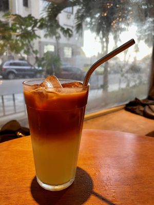 Sugar cane juice, lemon and coffee. Interesting combination. at Gaia Art and Cafe in Rio De Janeiro