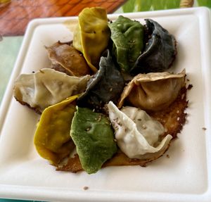 5 color dumplings   at Amita Garden in Ukiah