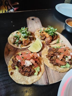 Vegan tacos at the bottom. Vegan chorizo, tomatoes and guacamole. Spicy but tasty! at Mæxico City in Copenhagen