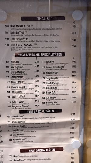 Menu at King Masala in Wertingen