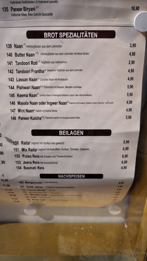 Menu at King Masala in Wertingen