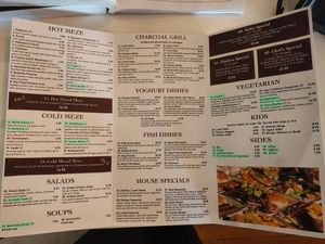 Vegan options highlighted. Vegetarian options are marked with (V). at Kebir Turkish Kitchen in Surbiton