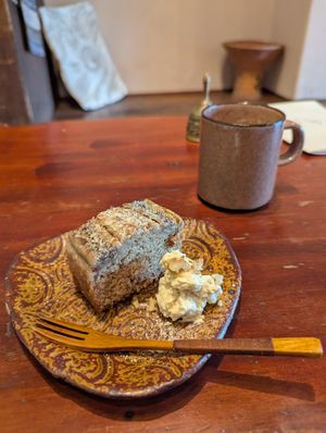 Vegan banana cake and soy chai at Fuuka - ふうか in Osaka