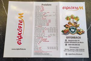 Speisekarte at Cigköftem - Offenbach am Main  in Offenbach