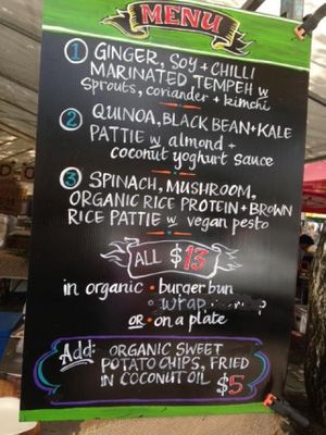 Burger Menu at Holy Cow Vegan Burgers in Sunshine Coast