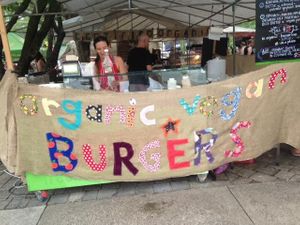 Holy Cow vegan Burger stall at Eumundi Markets at Holy Cow Vegan Burgers in Sunshine Coast