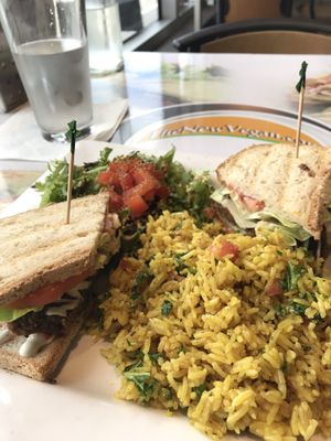 Porcini burger with salad   at The New Vegan in Delray Beach