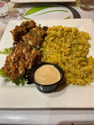 Fried "chicken" and mac and cheese! at The New Vegan in Delray Beach