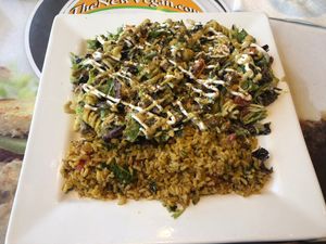 Pasta falafel salad with curried rice. at The New Vegan in Delray Beach