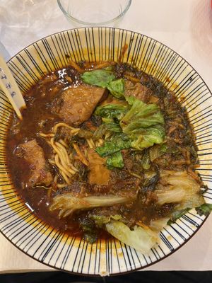 Hot veggie soup (warning vegan label but contains eggs, ask without it)  at Tintin - Bastille in Paris