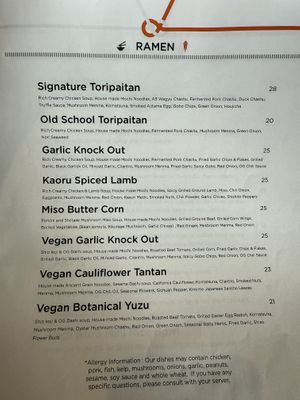 Ramen Menu  at Mensho Tokyo in Culver City