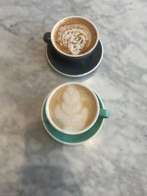 Soar and almond milk bee keeper and white chocolate lattes  at Cold Brew in Marion