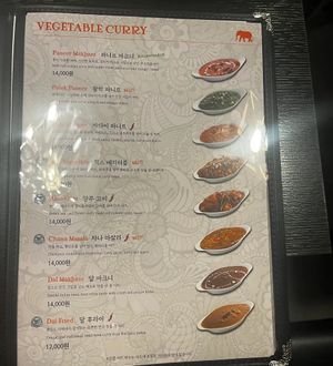 Vegetarian curry menu~ vegan items labeled on left side  at Kantipur in Busan
