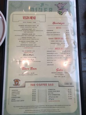 Vegan menu at Little Goat Diner in Chicago