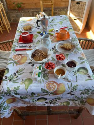 Brot, Kuchen, Früchte  at AU-RA Vegan B&B in Castagneto Carducci