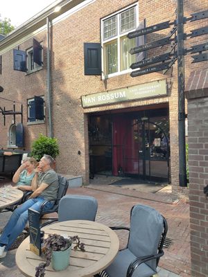 Storefront and part of the nice terrace at Van Rossum Cafe in Woerden