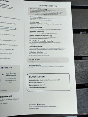 Main menu at Van Rossum Cafe in Woerden