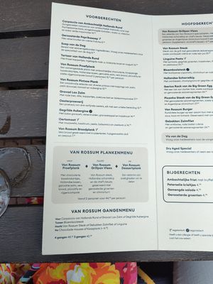 Starter menu at Van Rossum Cafe in Woerden