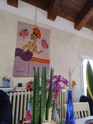 tonino guerra artwork on the wall (local historic poet and artist) at Il Lavatoio Bistrot in Santarcangelo Di Romagna