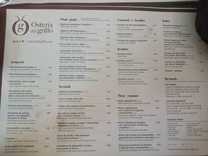 Menu at Osteria del Grillo al Pantheon in Rome