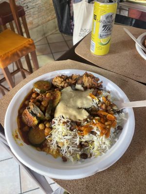 Mixed Rice, Vegetable Curry, Pakoras, Hummuss  at Orient Experience II in Venice