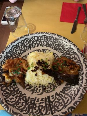 The eggplant with rice, YUM, this portion will satisfyingly fill you up at Orient Experience II in Venice